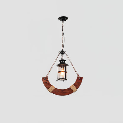 Nautical Industrial Style Wooden Chandelier Model A Dia 22.0″ x H 39.4″ / Dia 56cm x H 100cm / Black & Brown wood & Clear