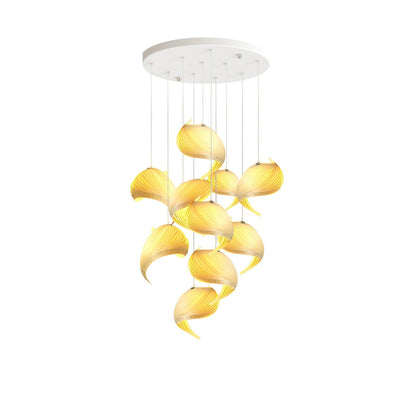 Nautilus Shell Pendant Light 10 Heads Round Canopy Dia 39.4″ x H 118.1″ / Dia 100cm x H 300cm / Wood Colour / Warm Light