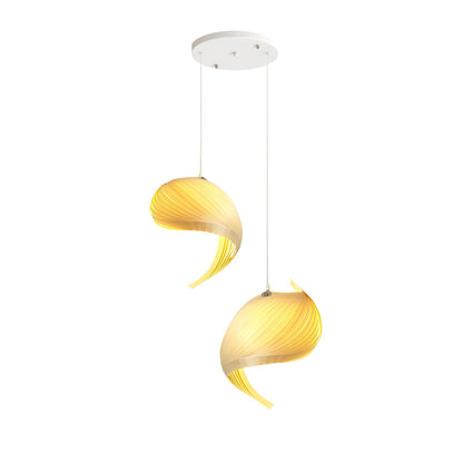 Nautilus Shell Pendant Light 2 Heads Round Canopy Dia 15.7″ x H 59.1″ / Dia 40cm x H 150cm / Wood Colour / Warm Light