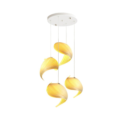 Nautilus Shell Pendant Light 4 Heads Round Canopy Dia 19.7″ x H 78.7″ / Dia 50cm x H 200cm / Wood Colour / Warm Light