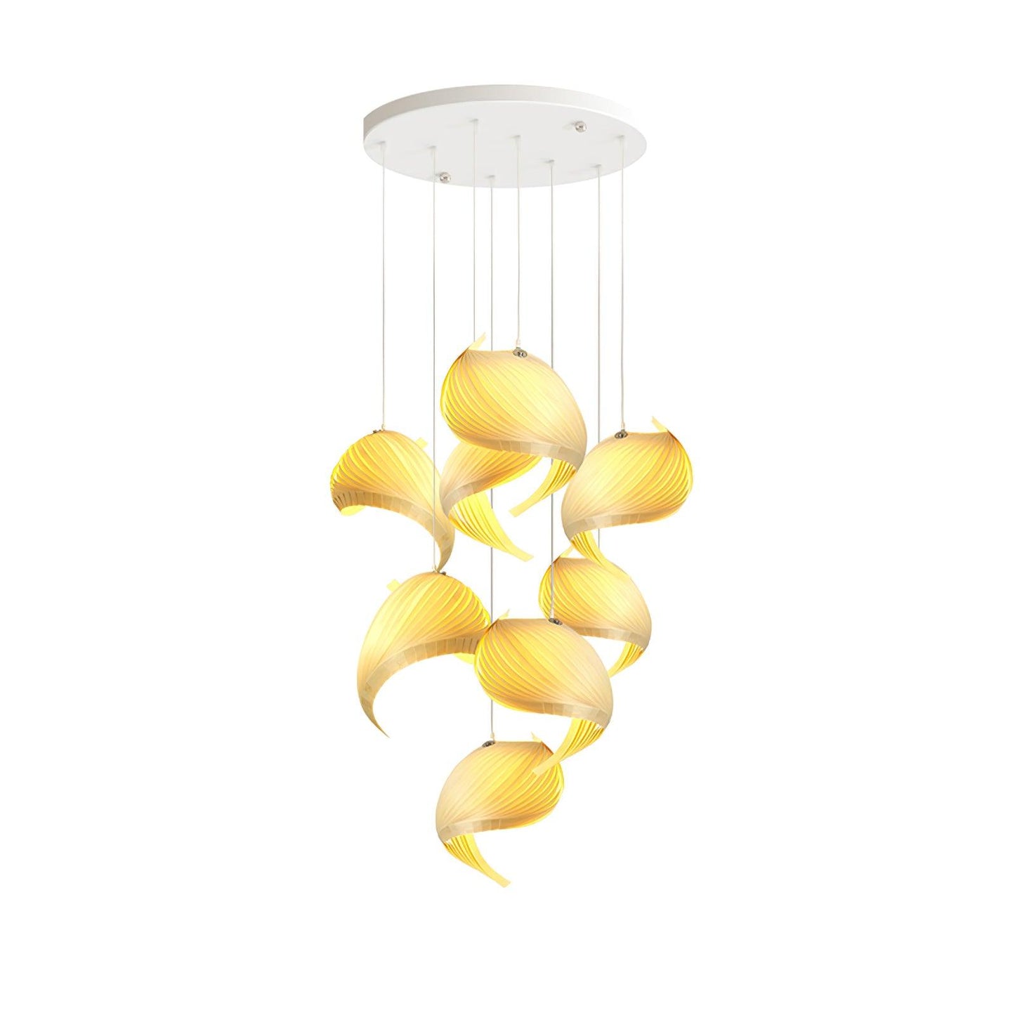 Nautilus Shell Pendant Light 8 Heads Round Canopy Dia 31.5″ x H 118.1″ / Dia 80cm x H 300cm / Wood Colour / Warm Light