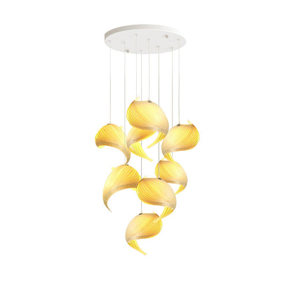 Nautilus Shell Pendant Light 8 Heads Round Canopy Dia 31.5″ x H 118.1″ / Dia 80cm x H 300cm / Wood Colour / Warm Light