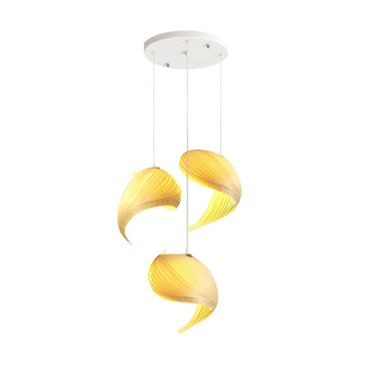 Nautilus Shell Pendant Light 3 Heads Round Canopy Dia 15.7″ x H 59.1″ / Dia 40cm x H 150cm / Wood Colour / Warm Light