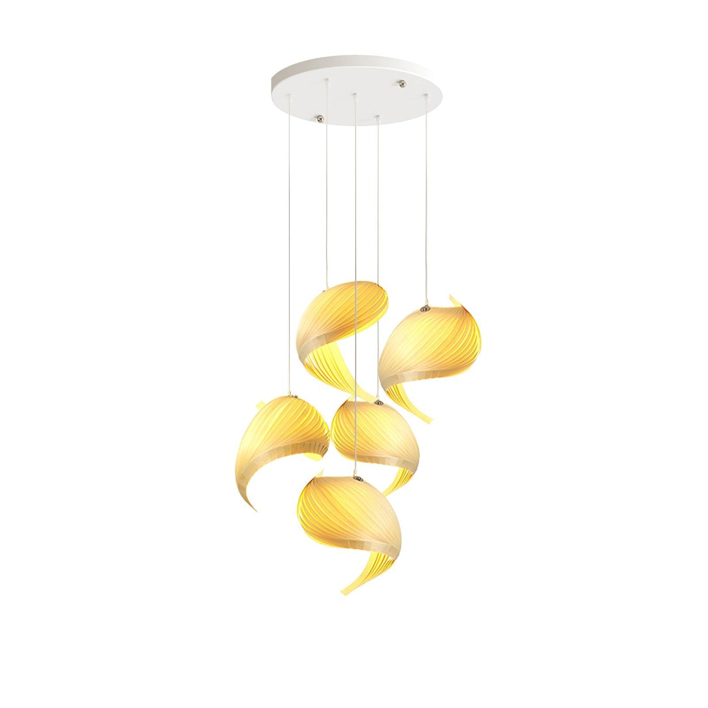 Nautilus Shell Pendant Light 5 Heads Round Canopy Dia 23.6″ x H 98.4″ / Dia 60cm x H 250cm / Wood Colour / Warm Light