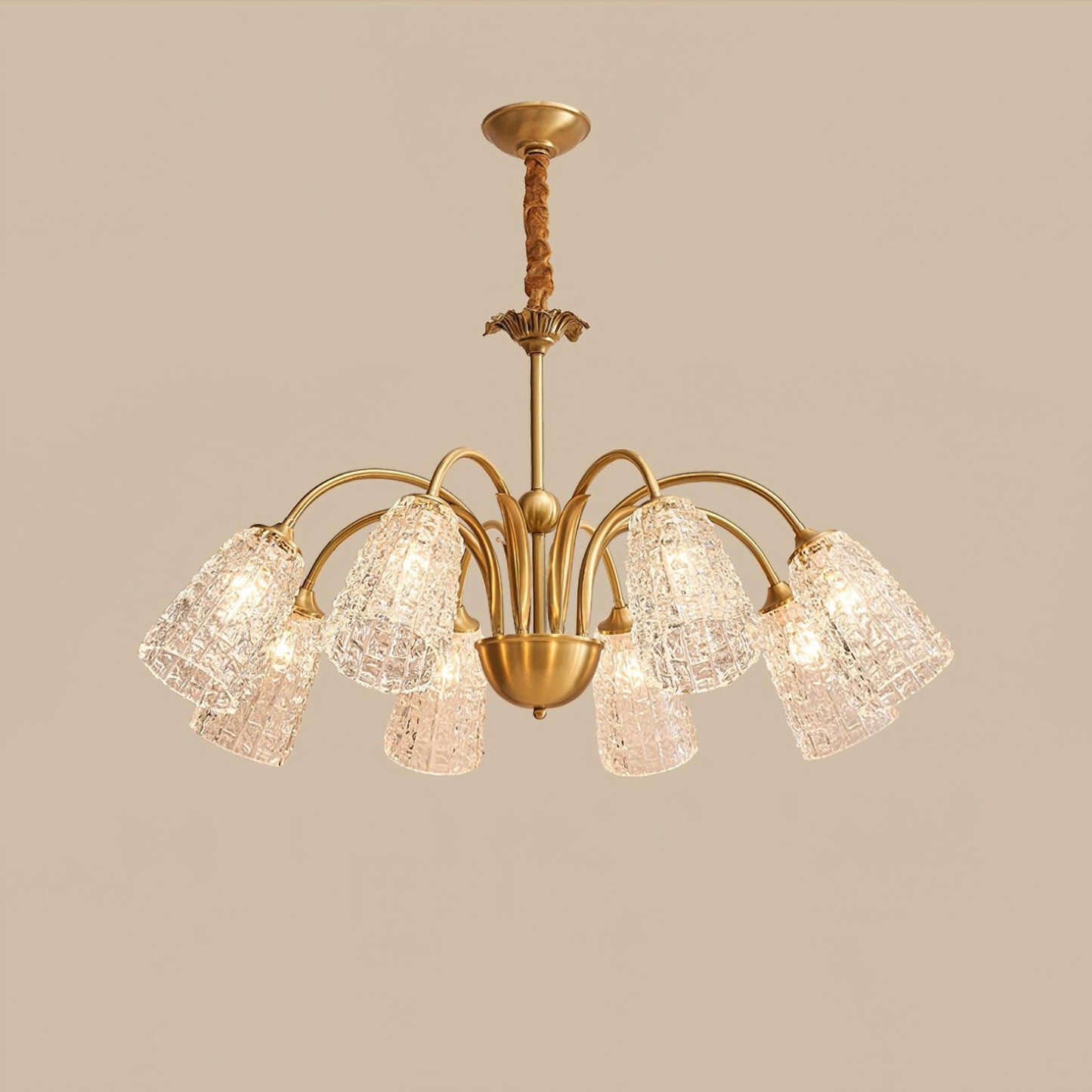 Nikoll Chandelier 8 heads Dia 35″ x H 15.3″/ Dia 89cm x H 39cm / Brass & Clear Chandelier