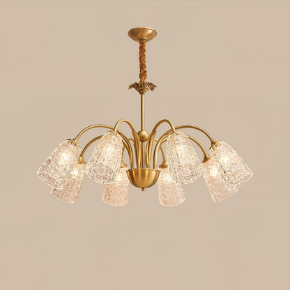 Nikoll Chandelier 8 heads Dia 35″ x H 15.3″/ Dia 89cm x H 39cm / Brass & Clear Chandelier