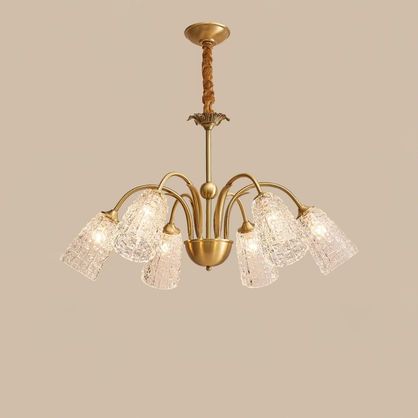 Nikoll Chandelier 6 heads Dia 33.4″ x H 15.3″/ Dia 85cm x H 39cm / Brass & Clear Chandelier