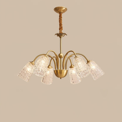 Nikoll Chandelier 6 heads Dia 33.4″ x H 15.3″/ Dia 85cm x H 39cm / Brass & Clear Chandelier