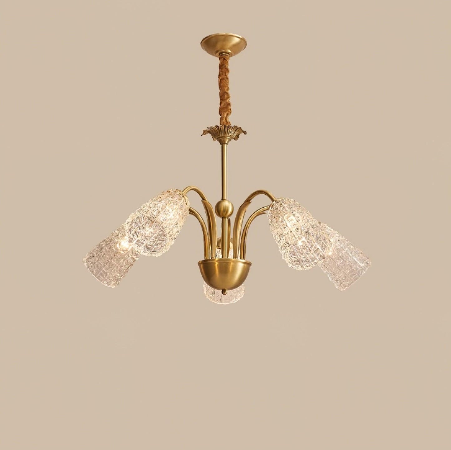 Nikoll Chandelier 5 heads Dia 31.4″ x H 15.3″/ Dia 80cm x H 39cm / Brass & Clear Chandelier