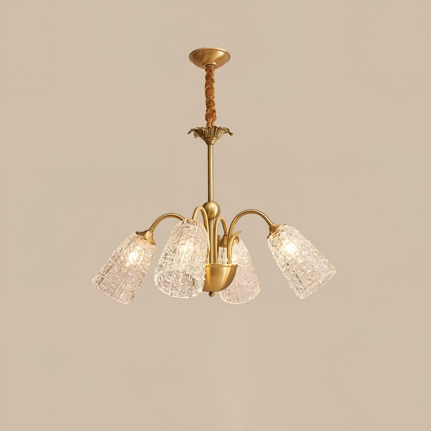 Nikoll Chandelier 4 heads Dia 25.9″ x H 15.3″/ Dia 66cm x H 39cm / Brass & Clear Chandelier