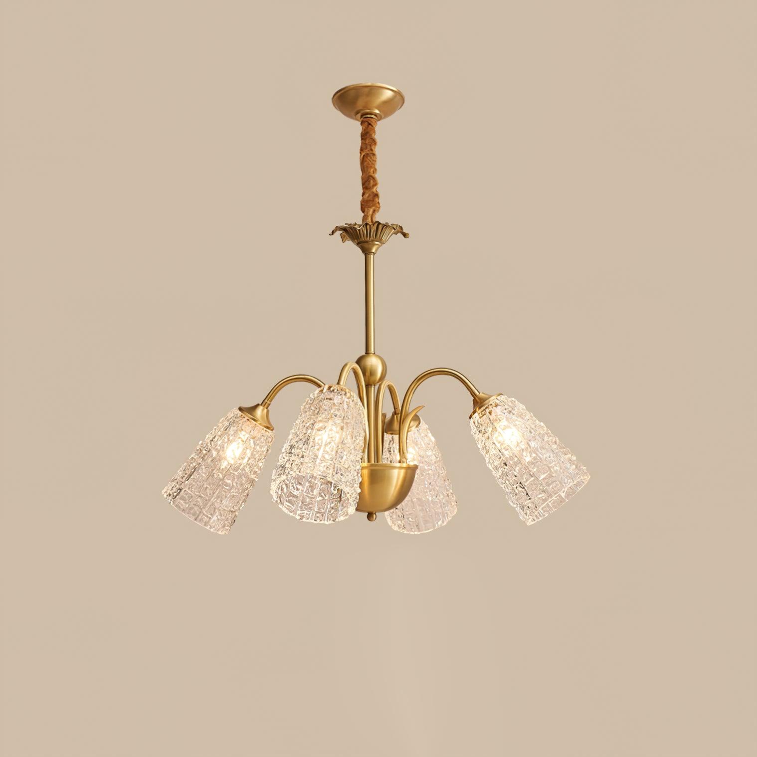 Nikoll Chandelier 4 heads Dia 25.9″ x H 15.3″/ Dia 66cm x H 39cm / Brass & Clear Chandelier