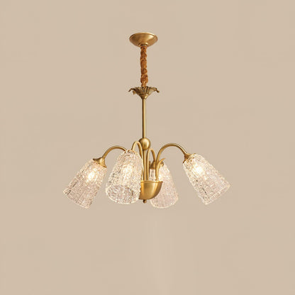 Nikoll Chandelier 4 heads Dia 25.9″ x H 15.3″/ Dia 66cm x H 39cm / Brass & Clear Chandelier