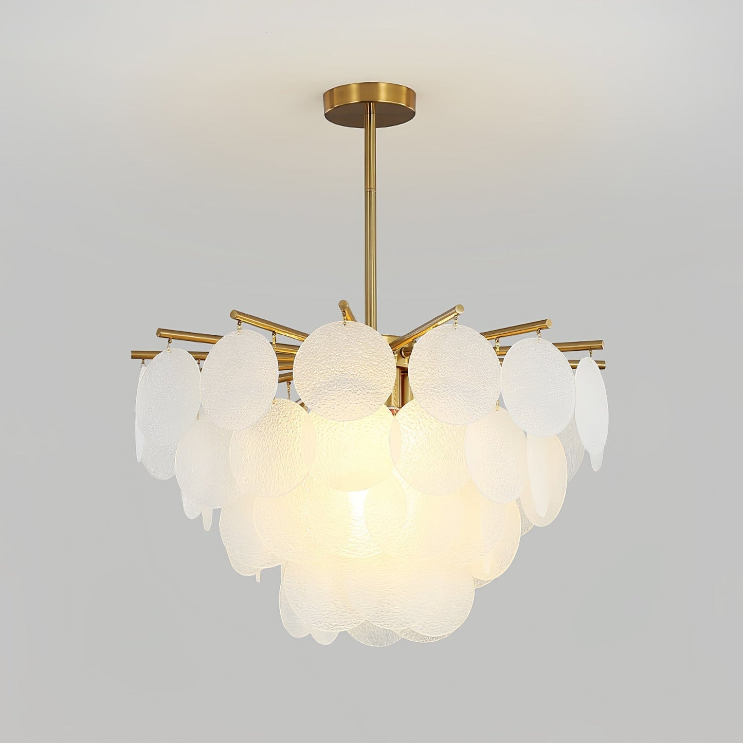 Nimbus Chandelier Φ 23.6″ x H 17.7″ / Dia 60cm x H 45cm / Gold & Translucent textured glass Chandelier