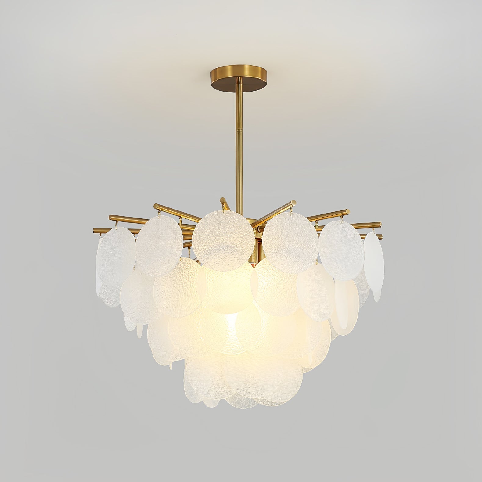 Nimbus Chandelier Φ 17.7″ x H 15.7″ / Dia 45cm x H 40cm / Gold & Translucent textured glass Chandelier