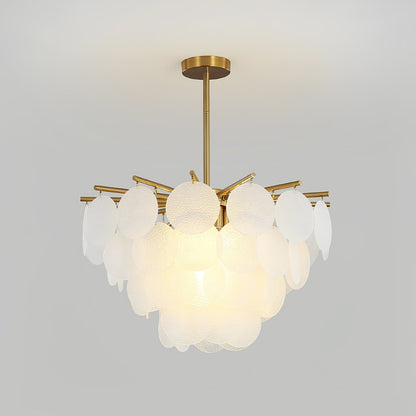 Nimbus Chandelier Φ 17.7″ x H 15.7″ / Dia 45cm x H 40cm / Gold & Translucent textured glass Chandelier