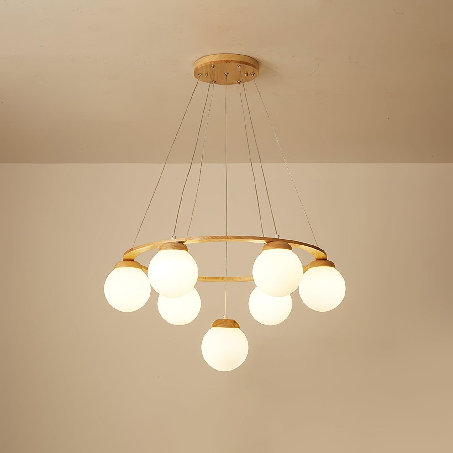 Nuura Miira Wood Chandelier 7 heads ? 27.5″ x H 59″/ Dia 70cm x H 150cm / Wood & White Chandelier