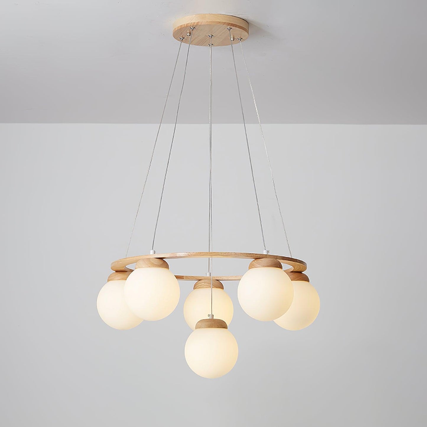 Miira Wood Chandelier 6 heads Dia 23.6″ x H 59″ / Dia 60cm x H 150cm / Wood Color & White Chandelier