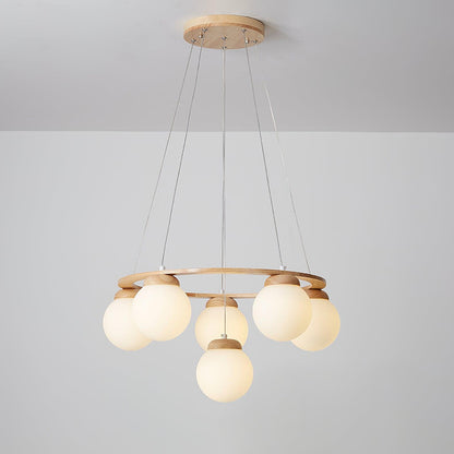 Miira Wood Chandelier 6 heads Dia 23.6″ x H 59″ / Dia 60cm x H 150cm / Wood Color & White Chandelier