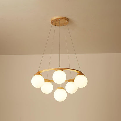 Nuura Miira Wood Chandelier 6 heads ? 23.6″ x H 59″/ Dia 60cm x H 150cm / Wood & White Chandelier