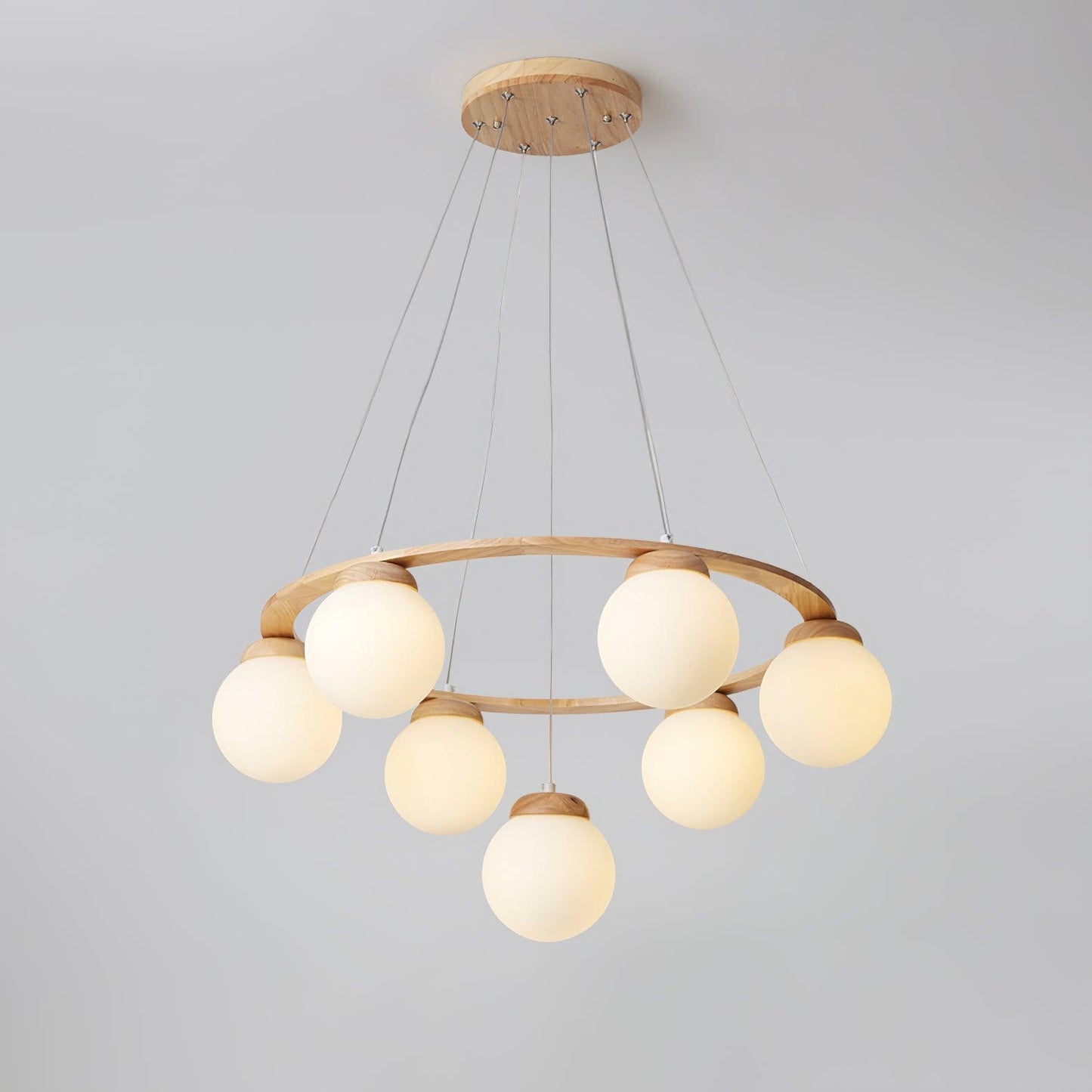 Miira Wood Chandelier 7 heads Dia 27.5″ x H 59″ / Dia 70cm x H 150cm / Wood Color & White Chandelier
