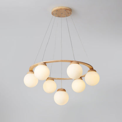 Miira Wood Chandelier 7 heads Dia 27.5″ x H 59″ / Dia 70cm x H 150cm / Wood Color & White Chandelier