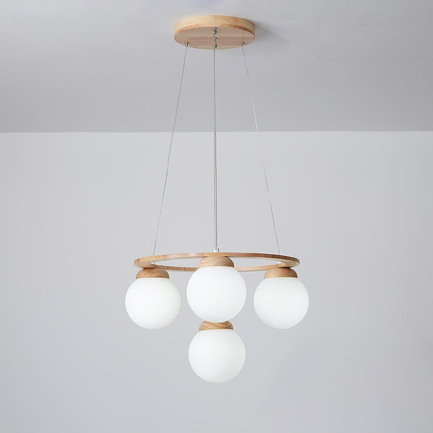 Miira Wood Chandelier 4 heads Dia 19.6″ x H 59″ / Dia 50cm x H 150cm / Wood Color & White Chandelier