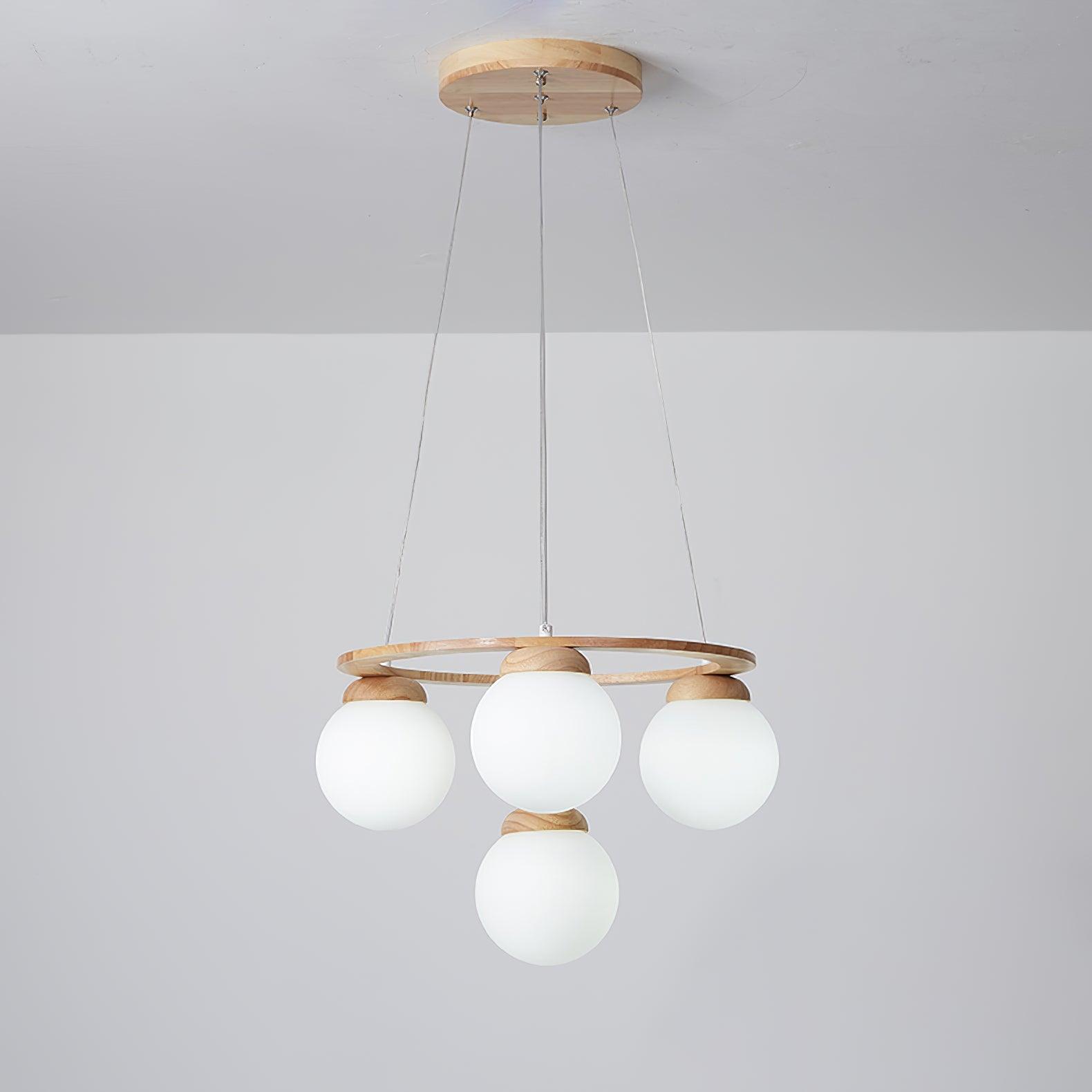 Miira Wood Chandelier 4 heads Dia 19.6″ x H 59″ / Dia 50cm x H 150cm / Wood Color & White Chandelier