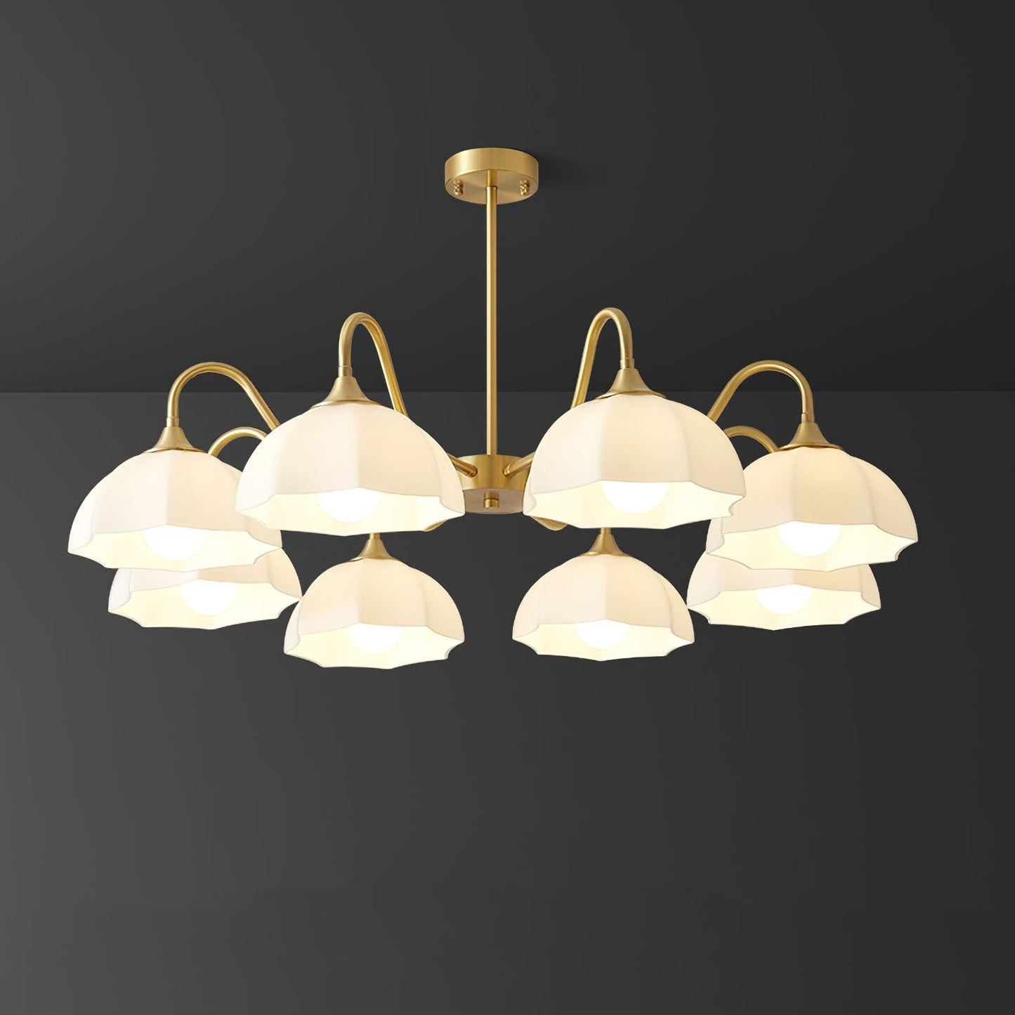 Octagonal Glass Bowl Chandelier 8 heads Φ 33.9″ x H 17.3″ / Dia 86cm x H 44cm / Brass & White Chandelier
