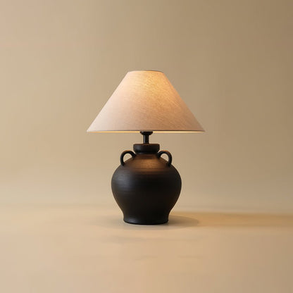 Wine Pot Table Lamp Dia 15.7″ x H 19.7″ / Dia 40cm x H 50cm / Black ceramic & Linen color / US Plug Table lamp