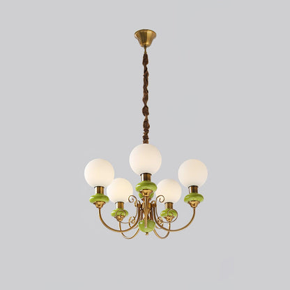 Onyx Chandelier 5 heads Dia 24.4″ x H 15″ / Dia 62cm x H 38cm / Gold & Green & White Chandelier