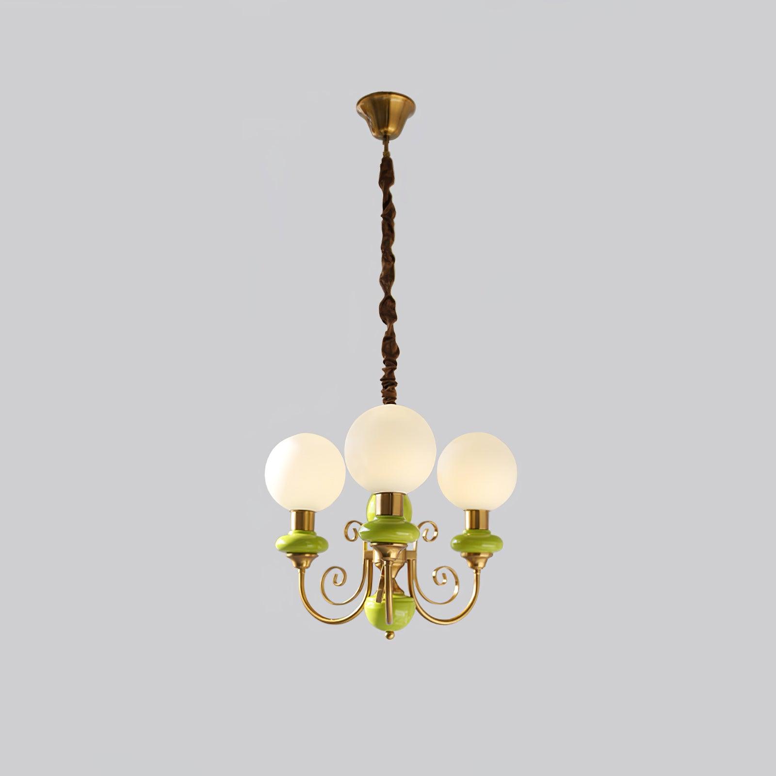 Onyx Chandelier 3 heads Dia 17.7″ x H 15″ / Dia 45cm x H 38cm / Gold & Green & White Chandelier