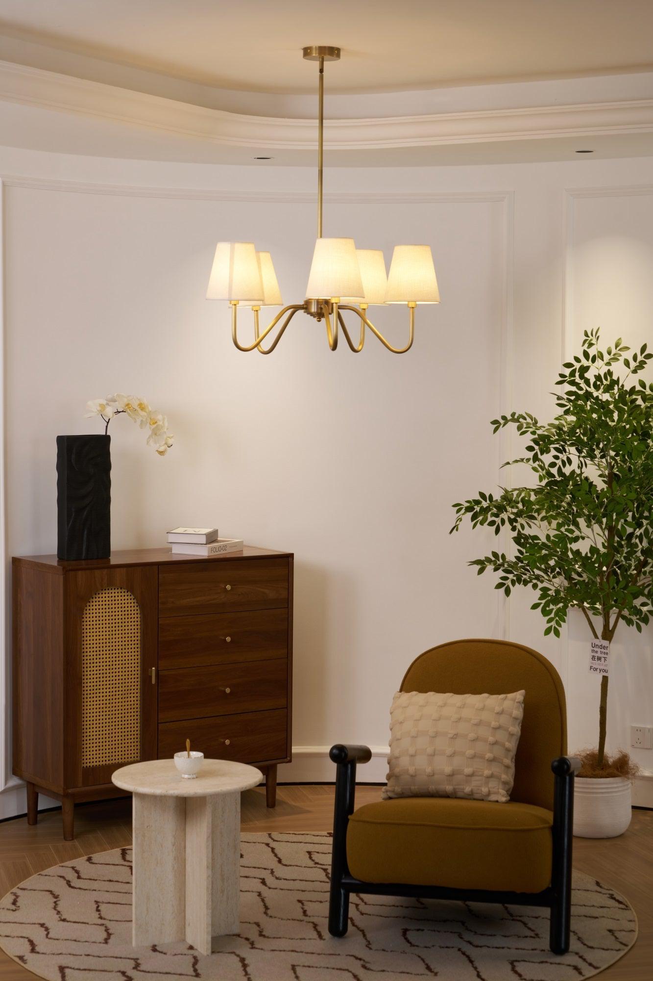 Brass Fabric Shade Adjustable Chandelier