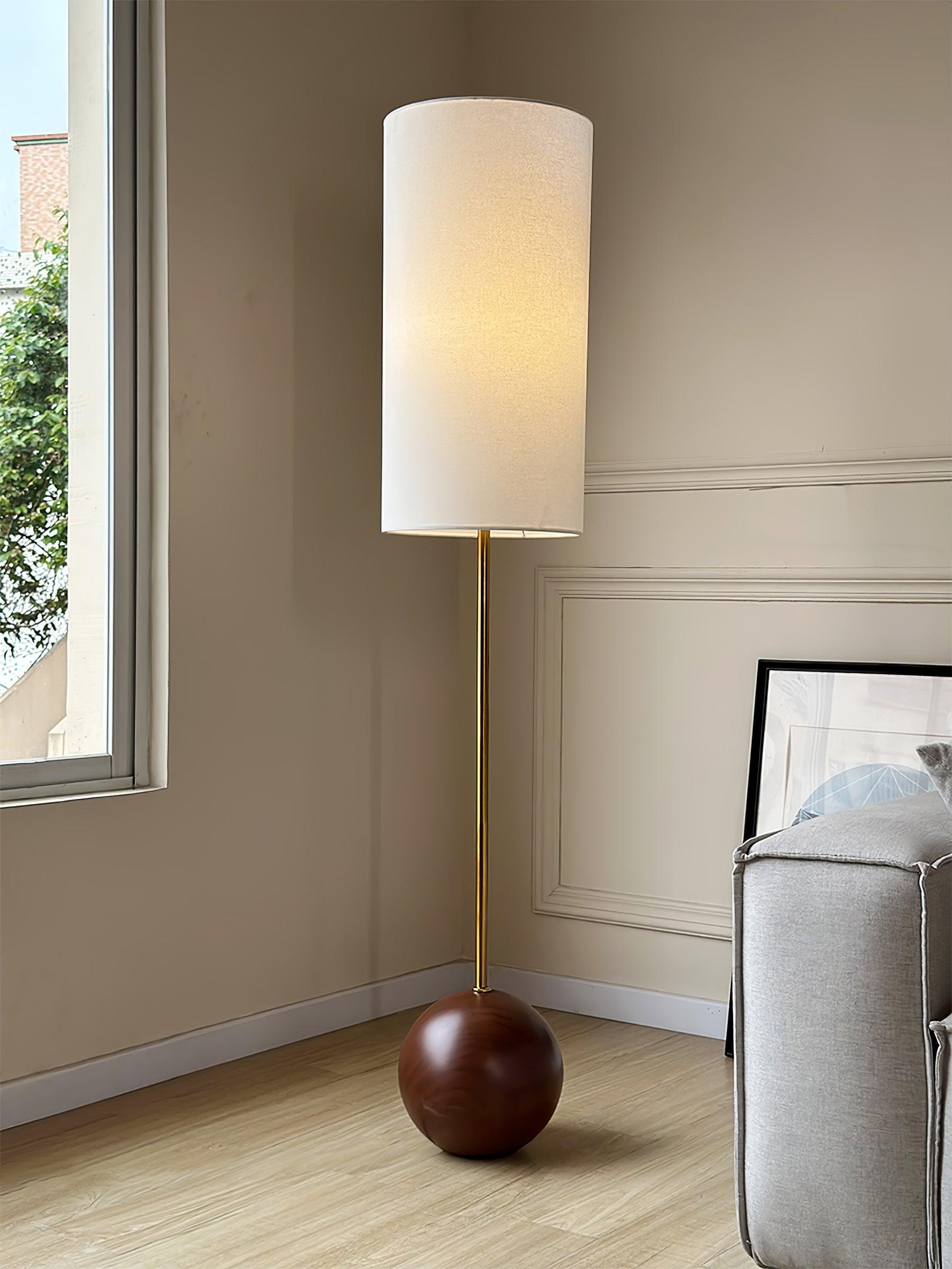 Orbis Wooden Sphere Floor Lamp Dia 11″ x H 60.2″ / Dia 28cm x H 153cm / Walnut Wood & White / US Plug Floor lamp