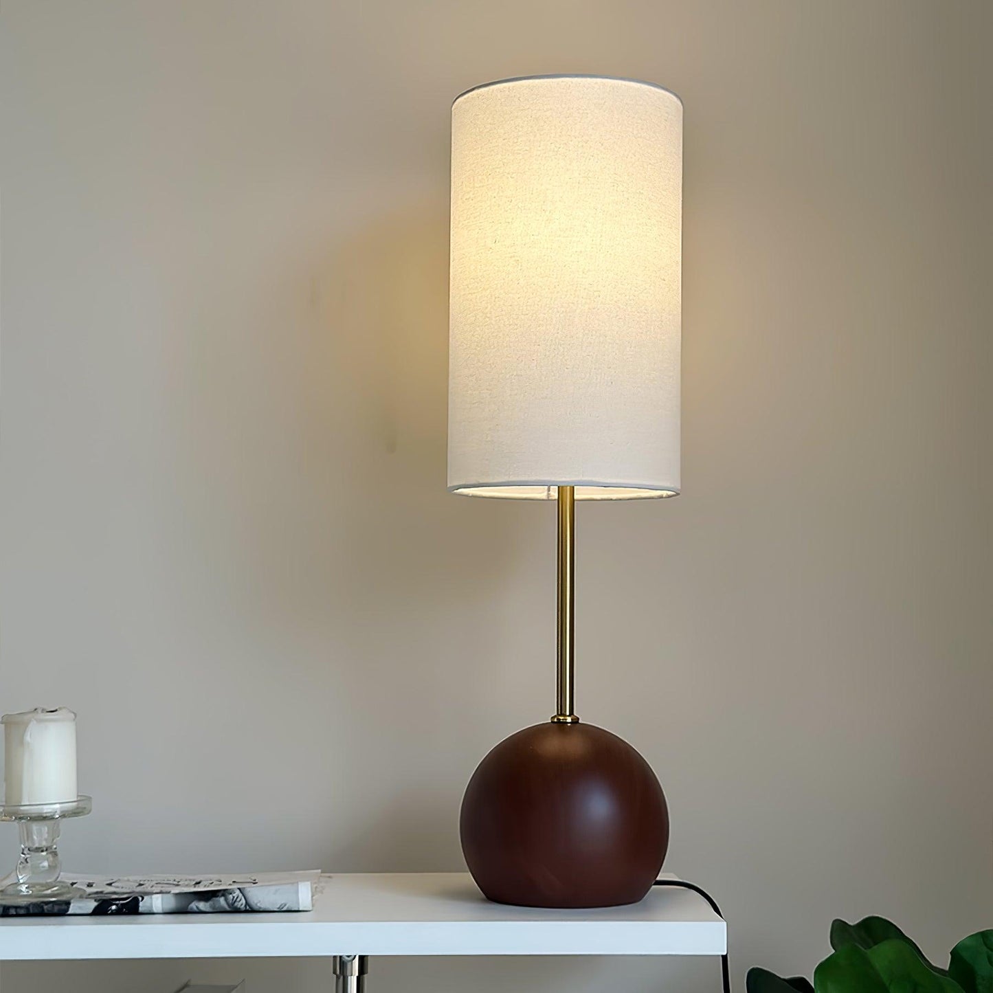 Orbis Wooden Sphere Table Lamp Dia 7.9″ x H 26.8″ / Dia 20cm x H 68cm / Walnut Wood & White / US Plug Table lamp
