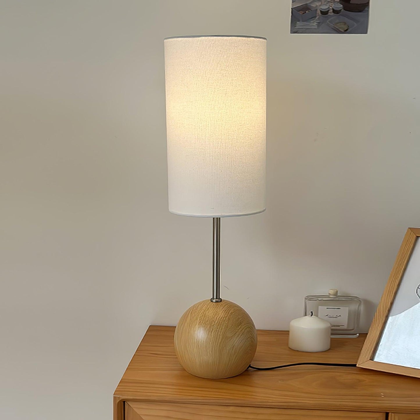 Orbis Wooden Sphere Table Lamp Dia 7.9″ x H 26.8″ / Dia 20cm x H 68cm / Nature Wood & White / US Plug Table lamp