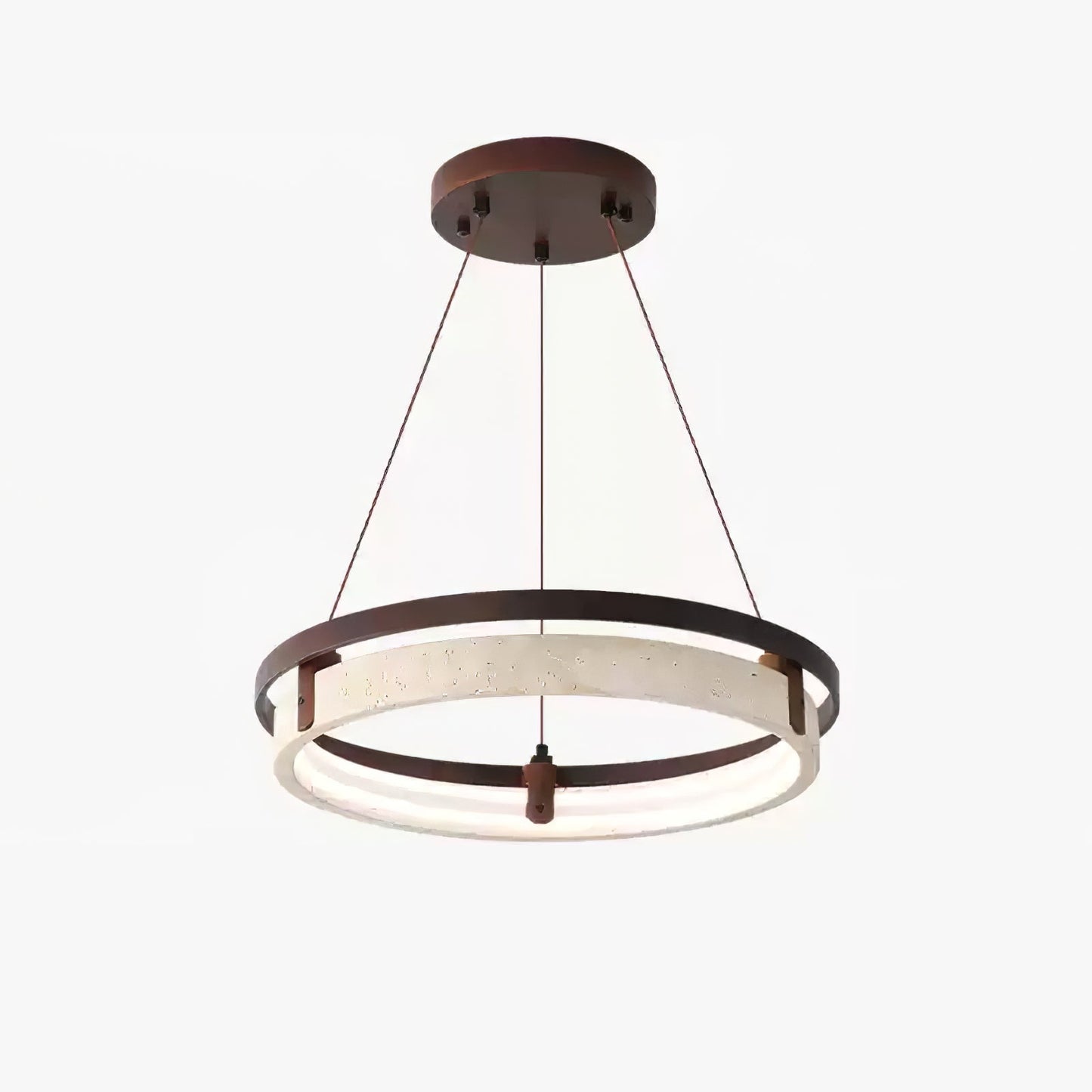 Orbit Travertine Pendant Light Dia 20.9″ x H 1.9″ / Yellow Travertine & Walnut Wood / Warm Light 1001 pendant Lamp