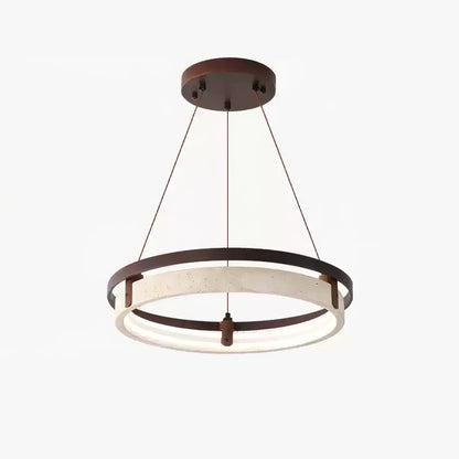 Orbit Travertine Pendant Light Dia 20.9″ x H 1.9″ / Yellow Travertine & Walnut Wood / Warm Light 1001 pendant Lamp