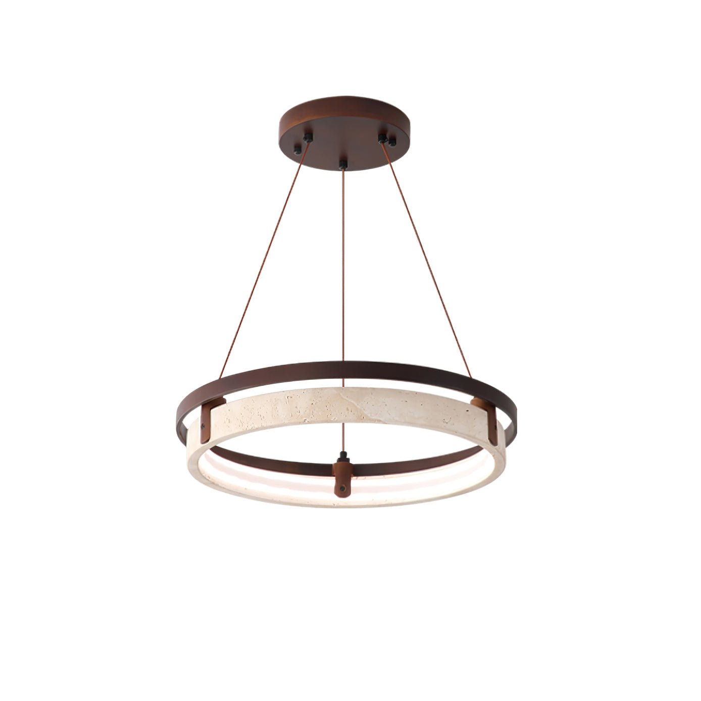 Orbit Travertine Pendant Light Dia 16.9″ x H 1.9″ / Yellow Travertine & Walnut Wood / Warm Light 1001 pendant Lamp