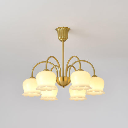Orchids Brass Chandelier 6 Heads Dia 25.5″ x H 22″ / Dia 65cm x H 56cm / Brass & Beige Chandelier