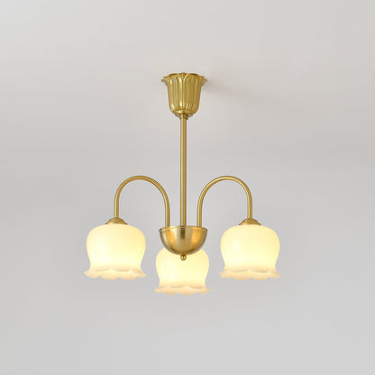 Orchids Brass Chandelier 3 Heads Dia 19.6″ x H 20.4″ / Dia 50cm x H 52cm / Brass & Beige Chandelier