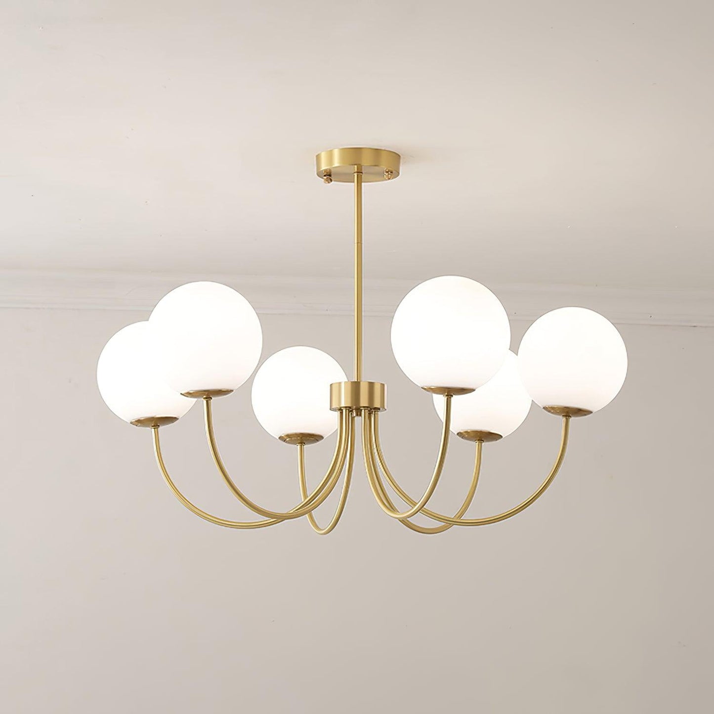Orillia Chandelier 6 heads Dia 29.5″ x H 20.4″ / Dia 75cm x H 52cm / Brass + White Chandelier