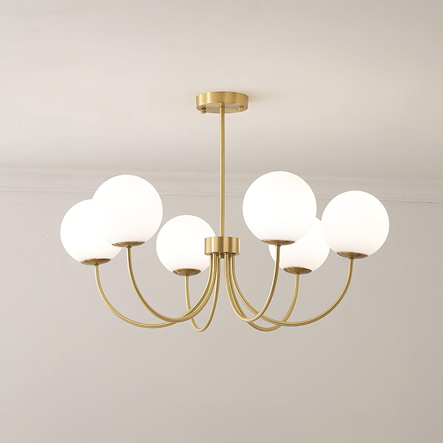 Orillia Chandelier 6 heads Dia 29.5″ x H 20.4″ / Dia 75cm x H 52cm / Brass + White Chandelier
