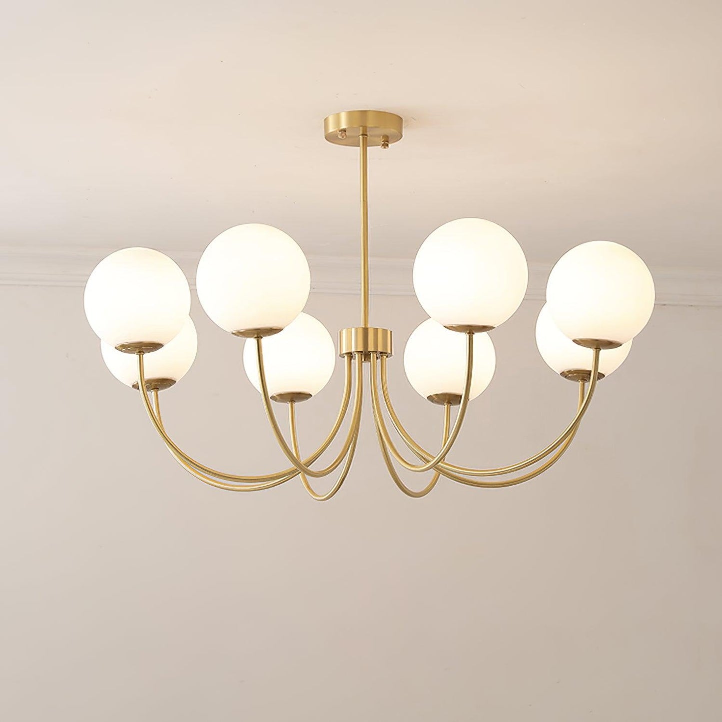Orillia Chandelier 8 heads Dia 35.4″ x H 20.4″ / Dia 90cm x H 52cm / Brass + White Chandelier
