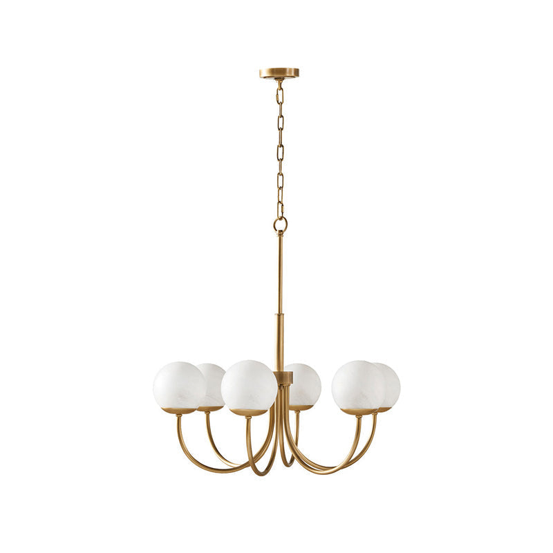 Orillia Glass Chandelier 6 Heads Dia 29.5″ x H 19.6″/ Dia 75cm x H 50cm / Brass & White Chandelier