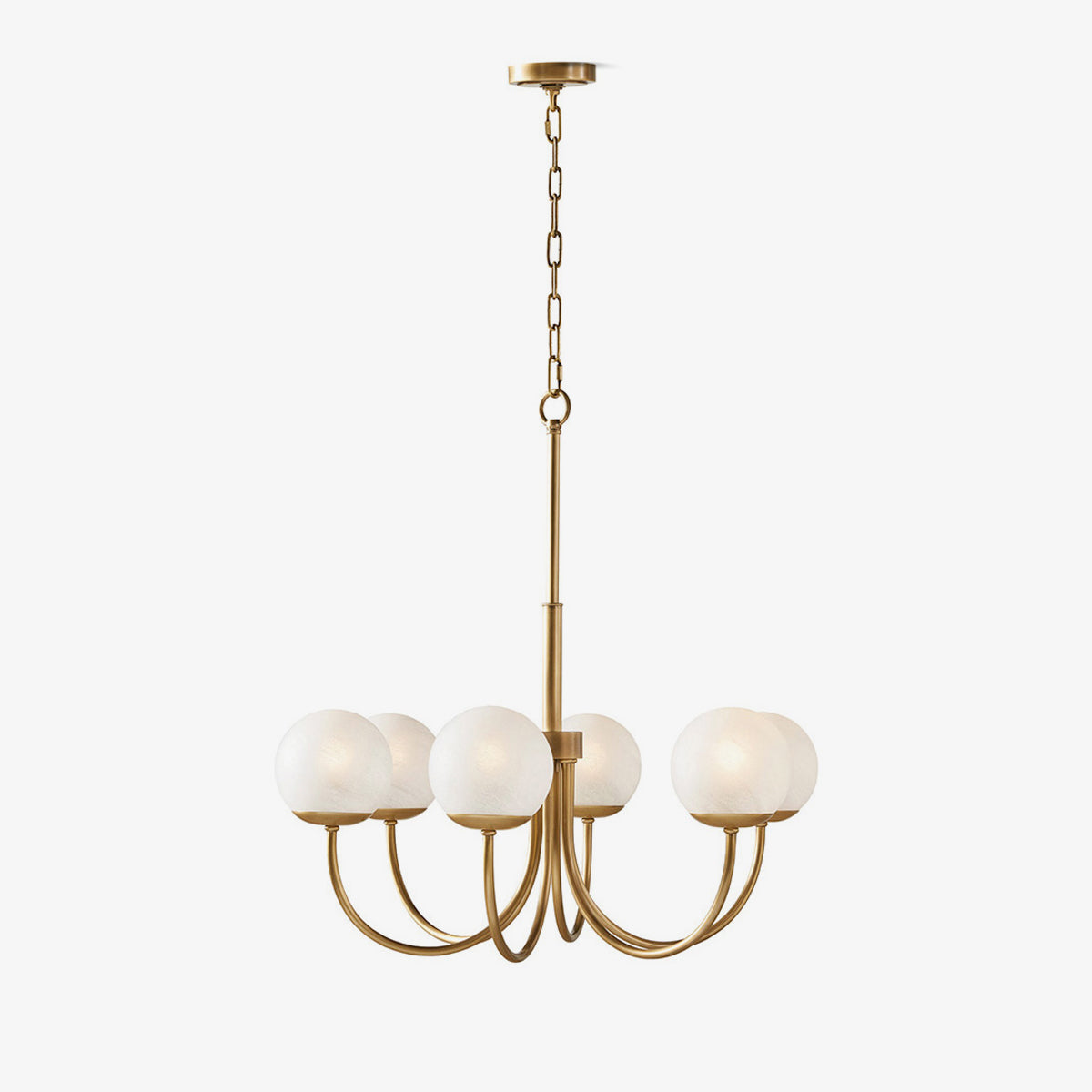 Orillia Glass Chandelier 6 Heads Dia 29.5″ x H 19.6″/ Dia 75cm x H 50cm / Brass & White Chandelier