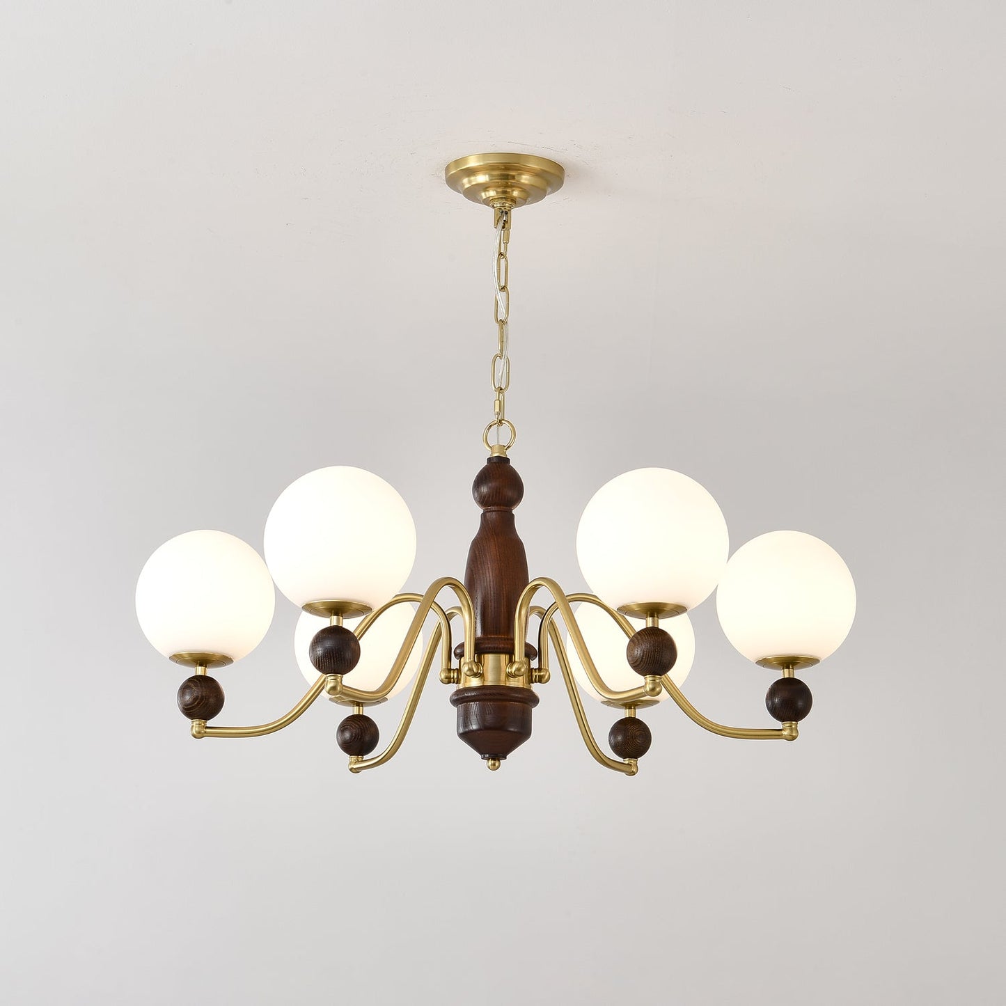 Ornate Heritage Chandelier 6 heads Dia 31.5″ x H 15.4″ / Walnut Color & Gold Chandelier