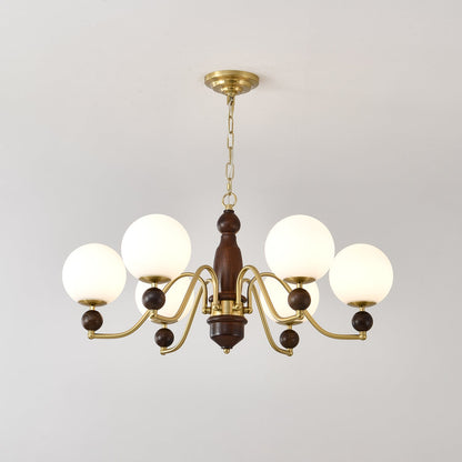 Ornate Heritage Chandelier 6 heads Dia 31.5″ x H 15.4″ / Walnut Color & Gold Chandelier