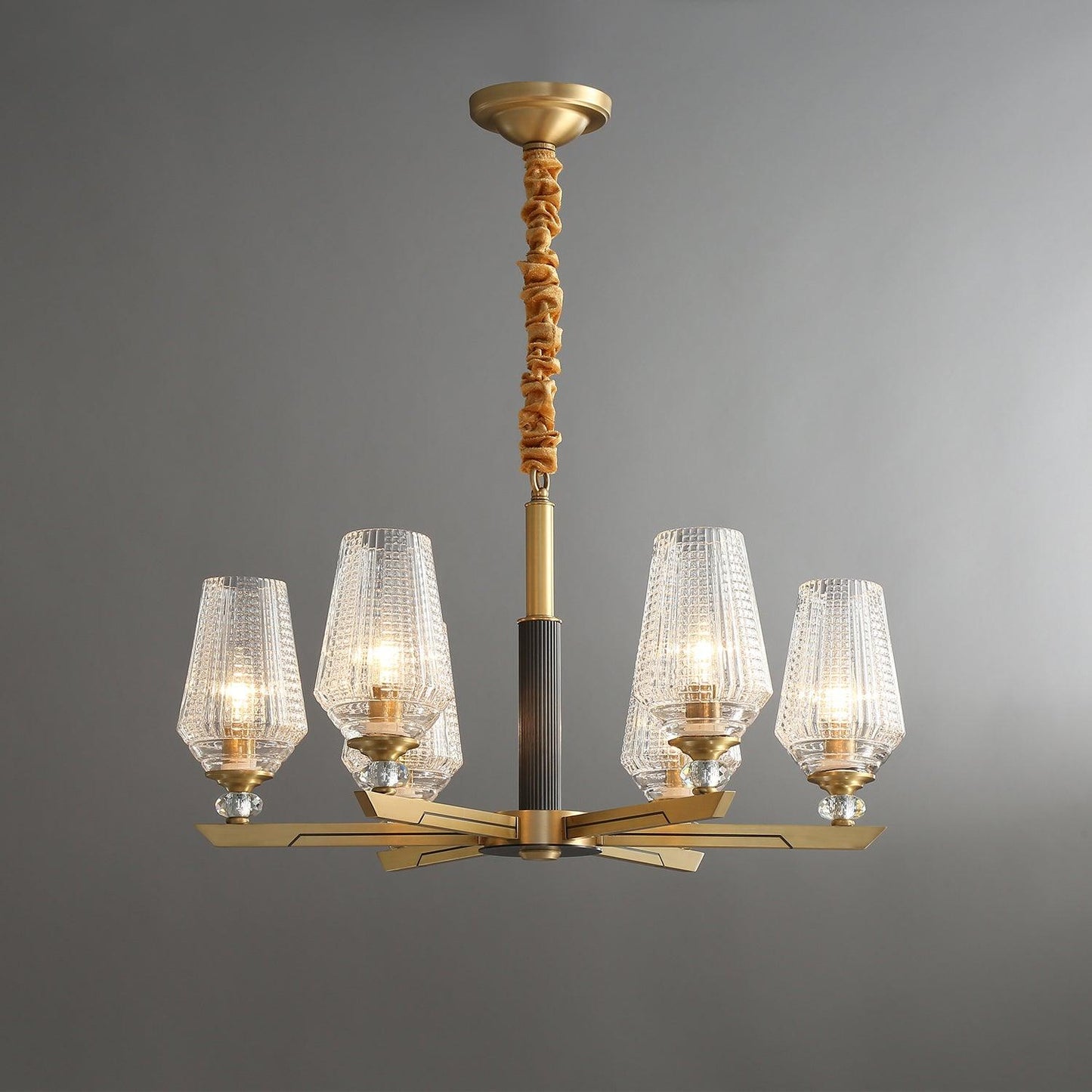 Orrefors Brass Chandelier 6 heads Φ 25.2″ x H 15″ / Dia 64cm x H 38cm / Brass Chandelier