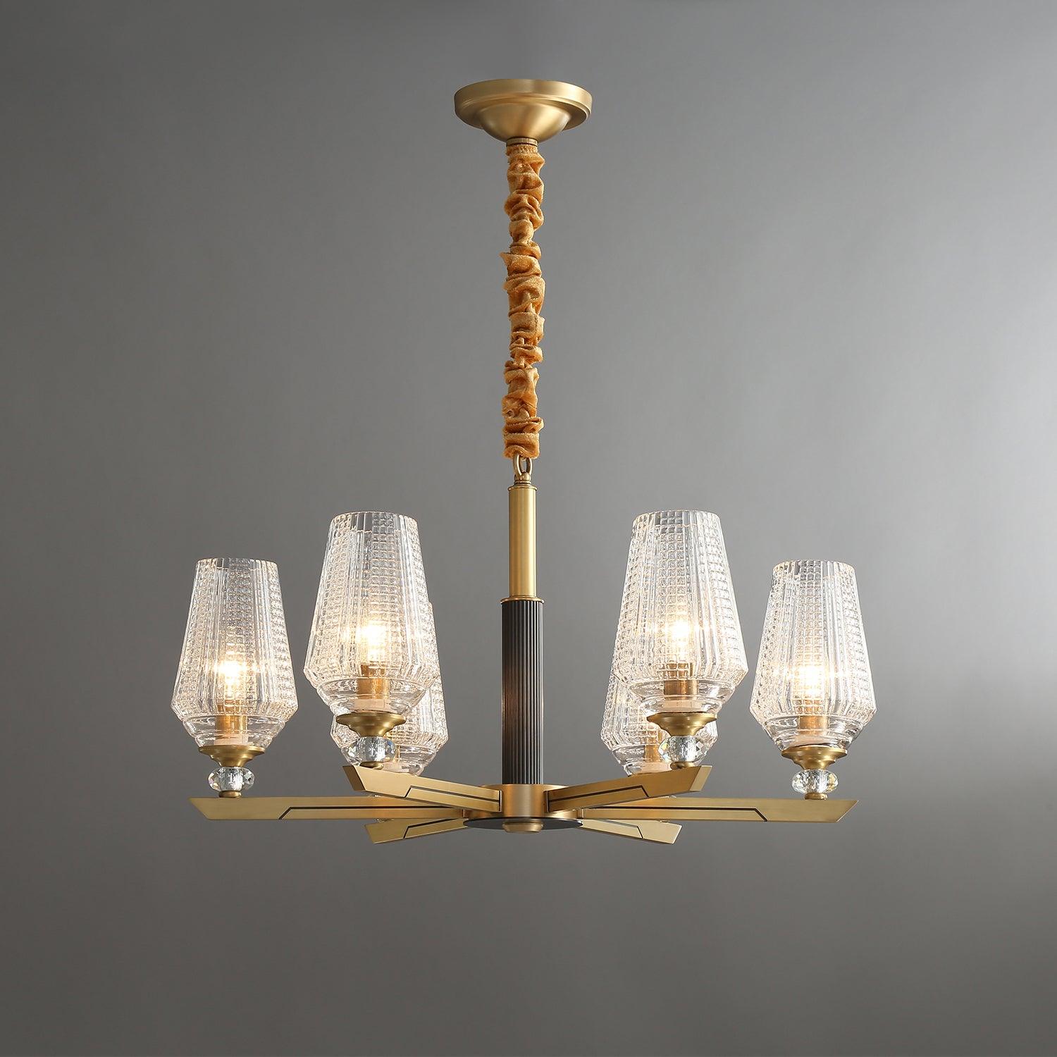 Orrefors Brass Chandelier 6 heads Φ 25.2″ x H 15″ / Dia 64cm x H 38cm / Brass Chandelier