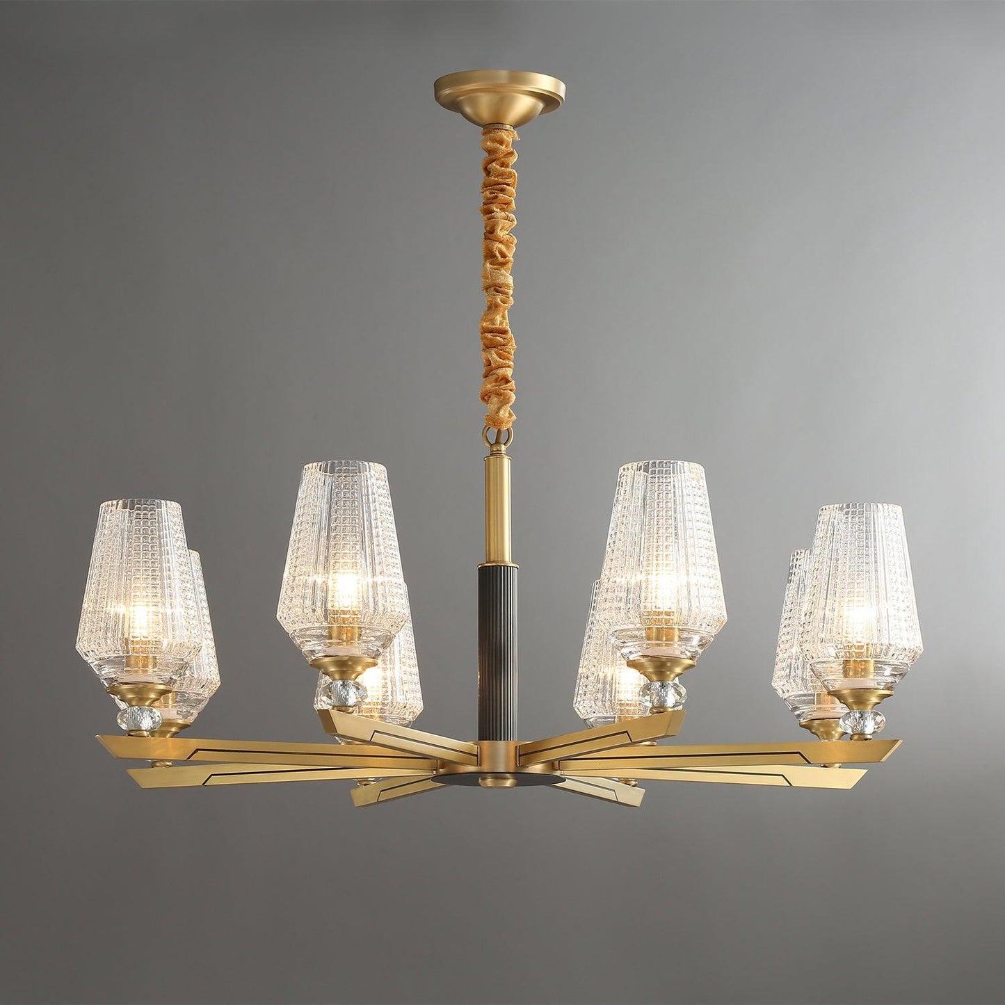 Orrefors Brass Chandelier 8 heads Φ 32.7″ x H 15″ / Dia 83cm x H 38cm / Brass Chandelier